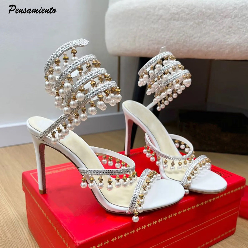 Women'S Formal Wear For Wedding - Lüks Rhinestones İnciler Püsküller Kadın Gladyatör