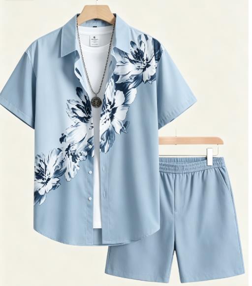 Monochrome Suit Set - Vintage Tek Renkli Çiçek Desenli Erkek