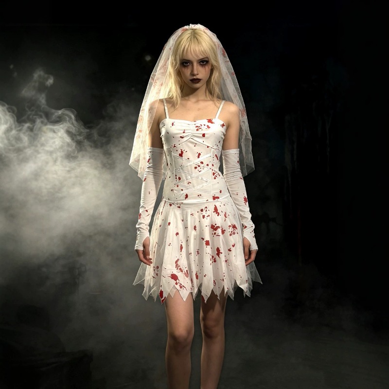 Women'S Formal Wear For Wedding - Hayalet Gelin Cosplay Vampir Kostümü Kanlı