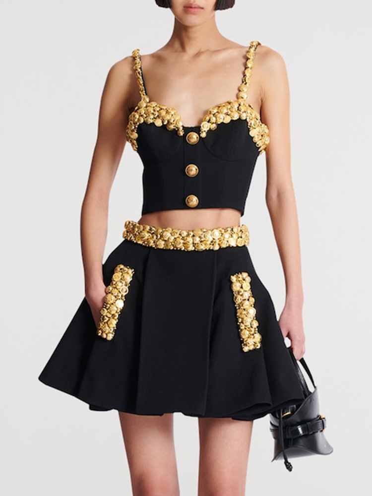Altın Düğmeli VC Siyah İki Par - Women'S Formal Evening Wear Tops incelemesi ve fiyatı