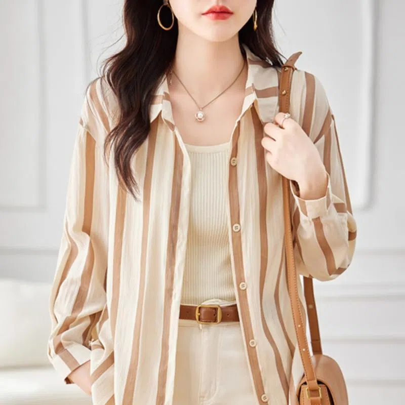 Kayısı çizgili uzun kollu göml - Women'S Formal Evening Wear Tops incelemesi ve fiyatı