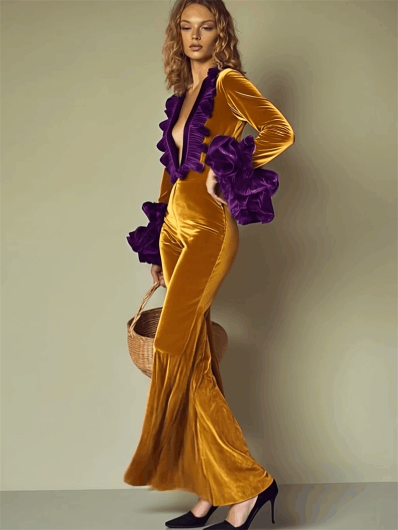 Sarı Mor Kadife Kadın Tulum Se - Women'S Formal Wear Wedding Guest incelemesi ve fiyatı